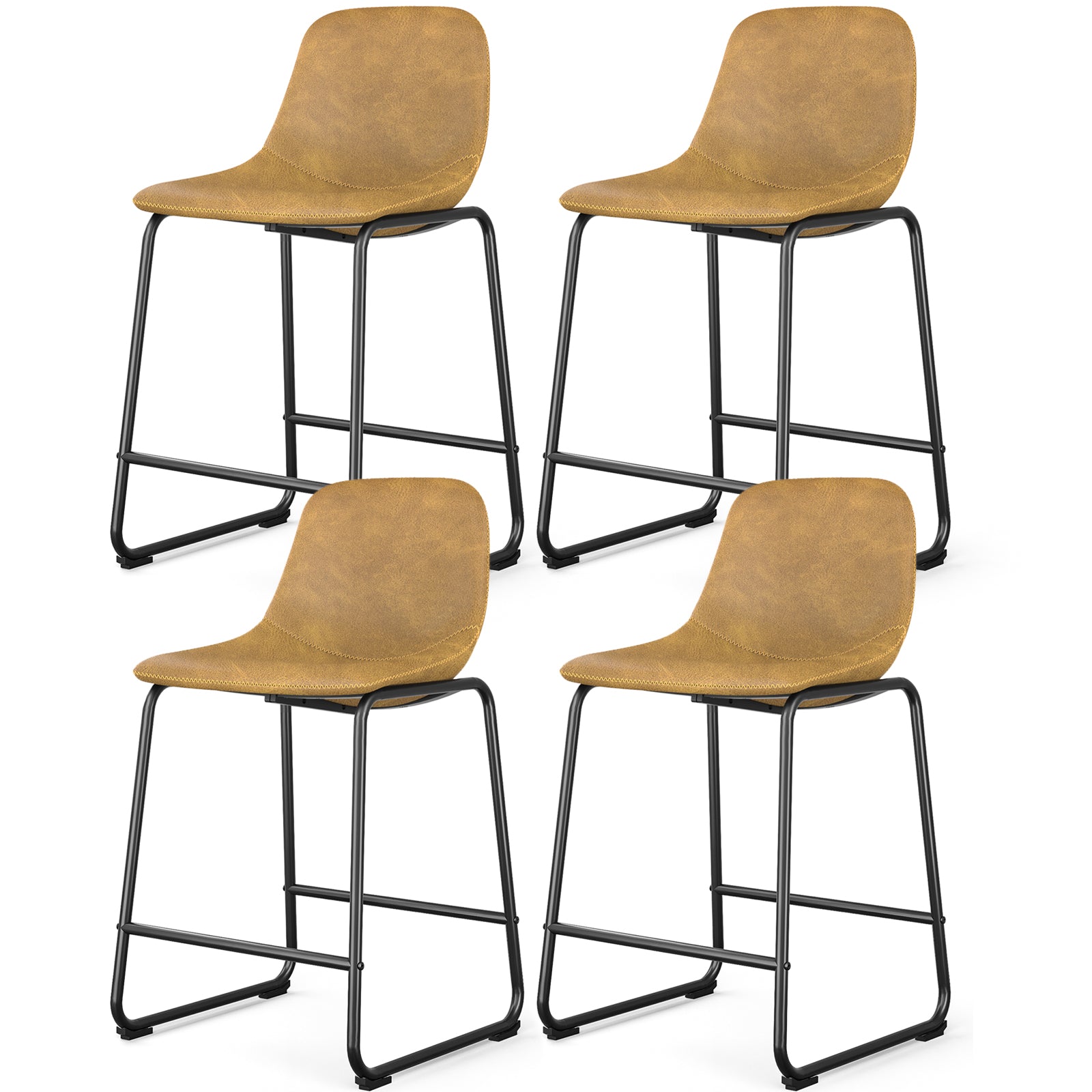 Rfiver Pu Faux Leather Bar Stools, Industrial Pub Barstools with Back and Footrest, Modern Armless Bar Height Stool Chairs